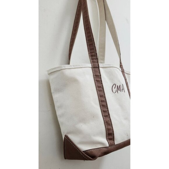 L.L.Bean Boat and Tote Canvas Bag Small White Brown Monogram CMA Made in USA - Picture 6 of 14